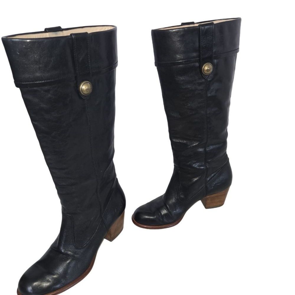 Women's Vintage Coach Fayth Tall Black Leather Heeled Boots Size 7.5 - Picture 4 of 11